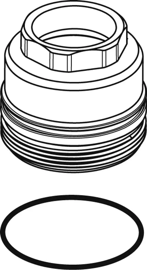 Schraube von Ideal Standard mit einem gewindeförmigen Körper und einem mehrzackigen Kopf, dargestellt in einer schematischen Ansicht mit einem Dichtungsring darunter.